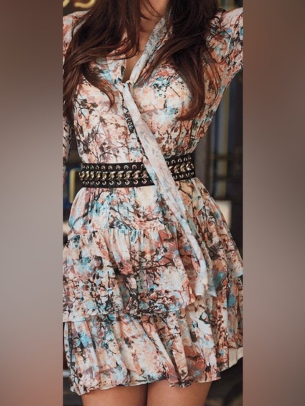 Bebe Watercolor Ombre Tie Dye Boho Ruffle Drop Waist Dress